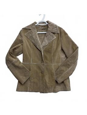 Vintage Guess Tan Leather/Suede Womans Shearling Jacket Made In China Size Small